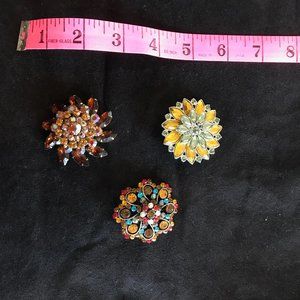 Lot of 3 Unmarked Brooches Rhinestones Colored